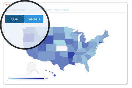 USA and Canada Buttons for Product Awareness Map